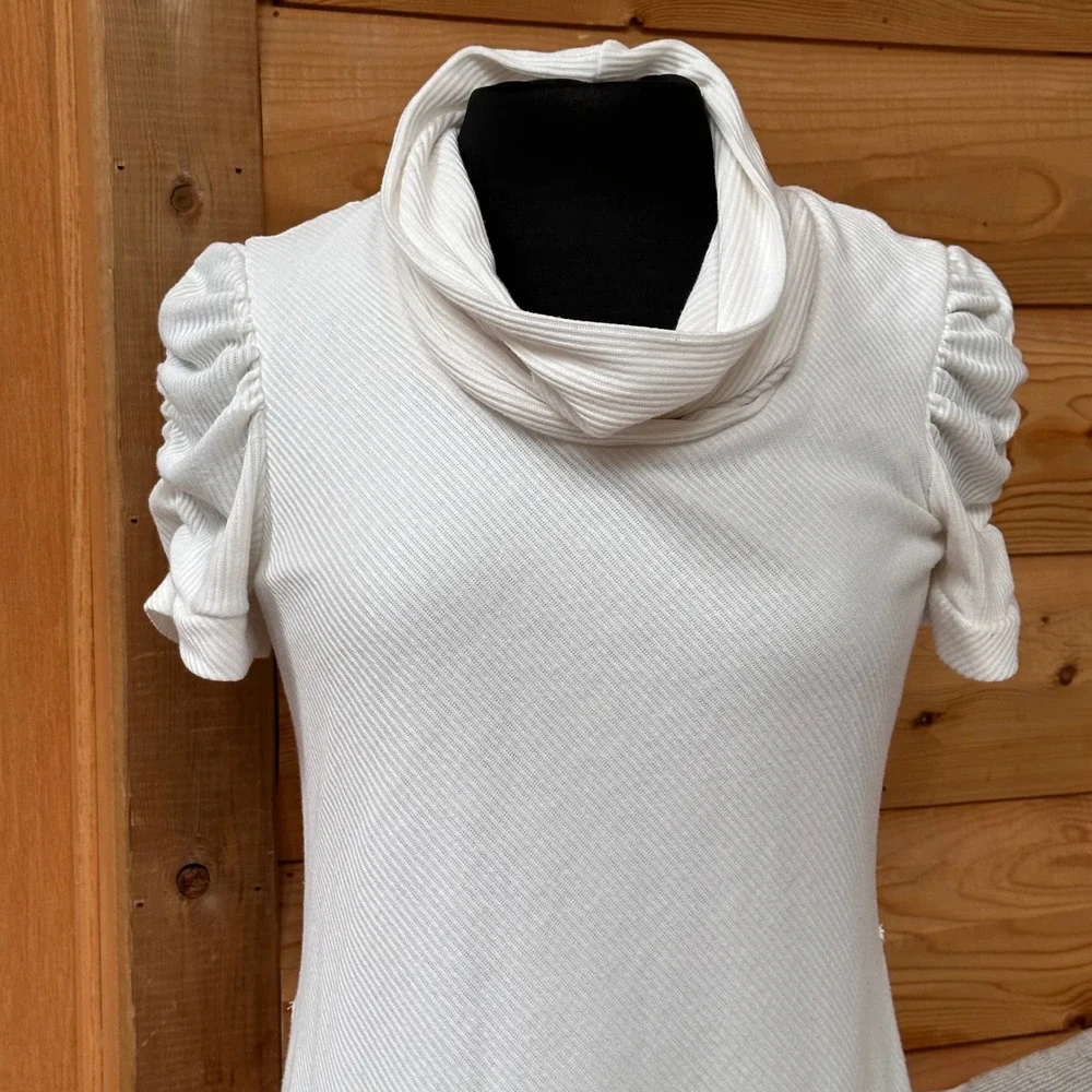 Robbie Bee White Ribbed‎ Cowl Neck Short Sleeve A-Line Dress Size M - Picture 5 of 10